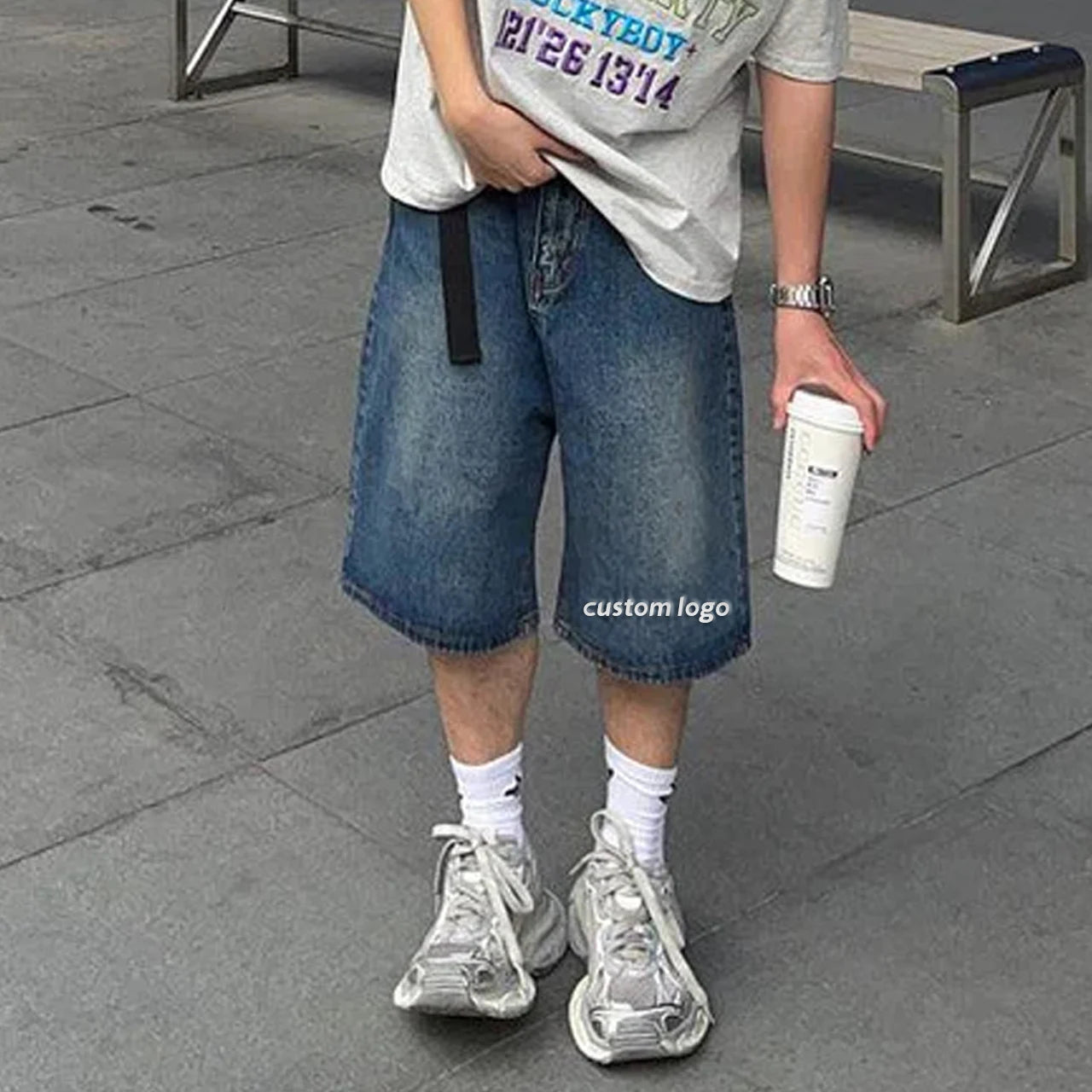 Custom Jean Pants Man Outfit Jeans Shorts Straight Loose Double Baggy Skate Jorts Distressed Embroidery Summer Light Dark