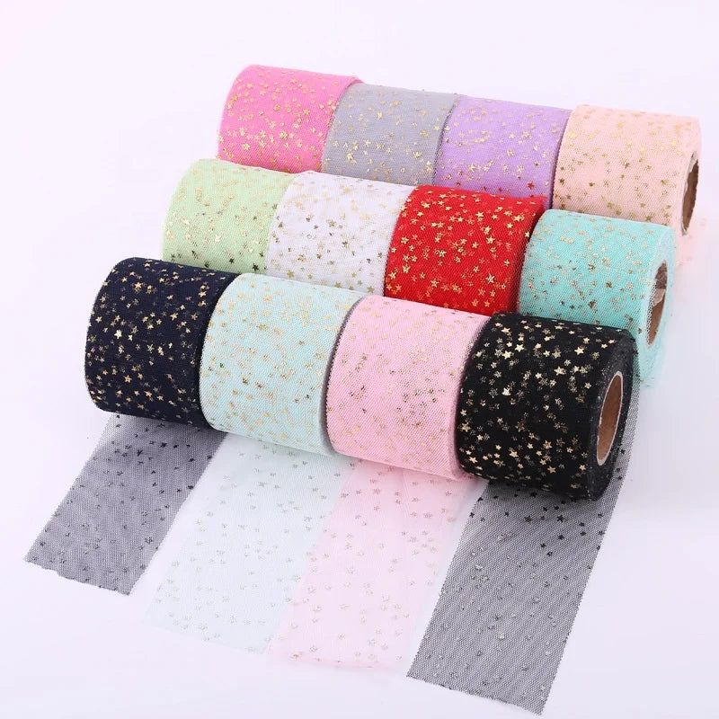 60mm Bronzing Star Net Yarn Roll Ribbon Cloth Bow Accessories for Handmade