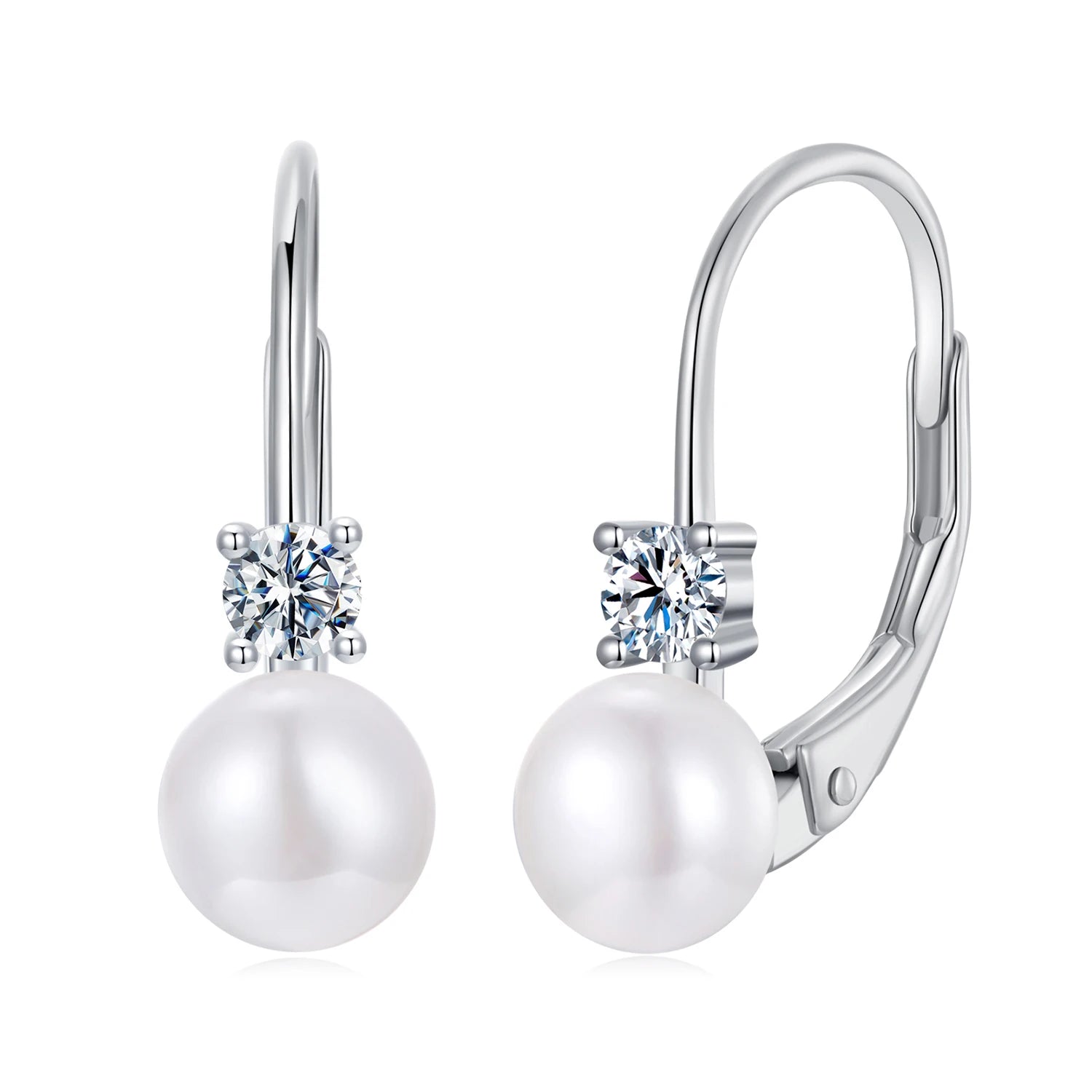 Factory Wholesale Freshwater Pearl Waterproof 925 Sterling Silver Fashion Jewelry Moissanite Pearl Hoop Earrings for Women