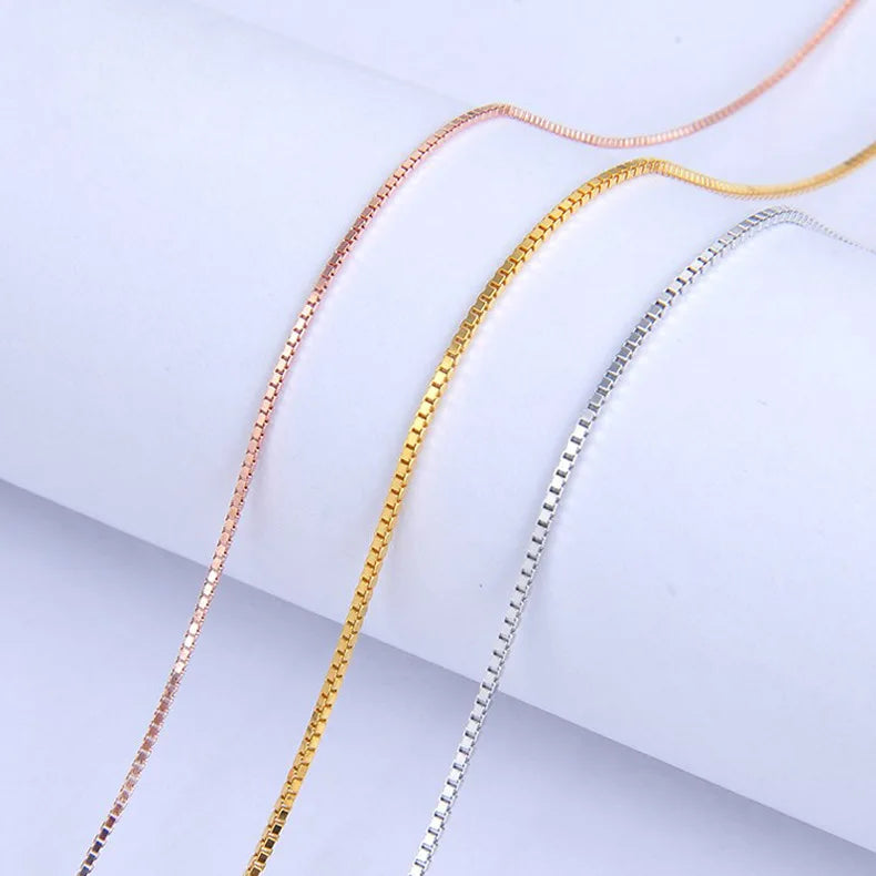 Wholesale 18 Inch 0.8mm 1.0mm Thickness Silver Gold Plated Rose Gold Plated Box Chain for Pendant Necklace