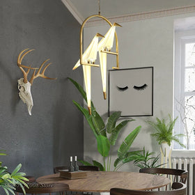 Nordic Gold Large Iron Bird Cage Pendant Light AC Hanging Living Room Bedroom Dining Room Origami Bird Paper House Fixtures