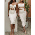 Summer 2026 Women Sexy Two Piece Set Spaghetti Strap Crop Top High Waist Midi Skirt Bodycon Cutout Clubwear Party Dress Set