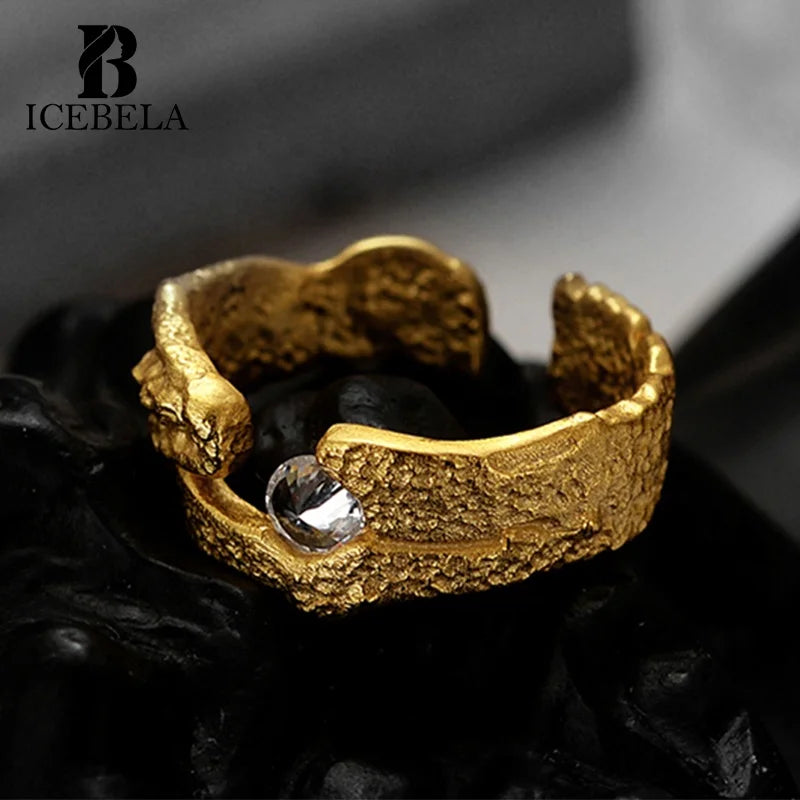 ICEBELA Jewelry S925 Sterling Silver Design Ring Fashion Exaggerated Irregular Shaped Open Ring 2026 Silver Jewelry