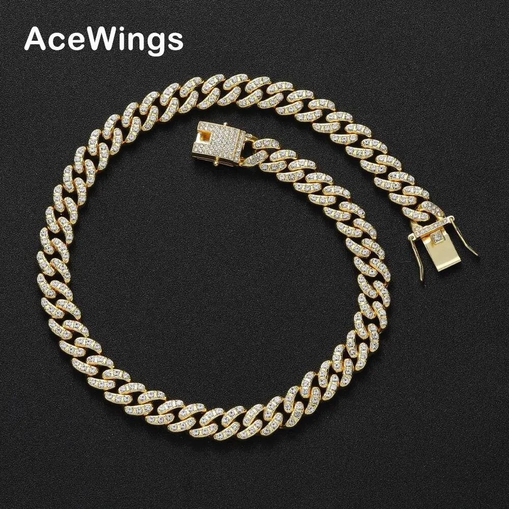 AC016  12mm Hip Hop Alloy Chain Iced Out  Chain Necklace Bling Bling Jewelry