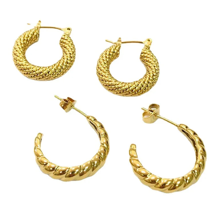 Welwish Minimalist Advanced Thick Twisted Rope Round Earrings Chunky Gold Loop Copper Earrings for Teens Girls