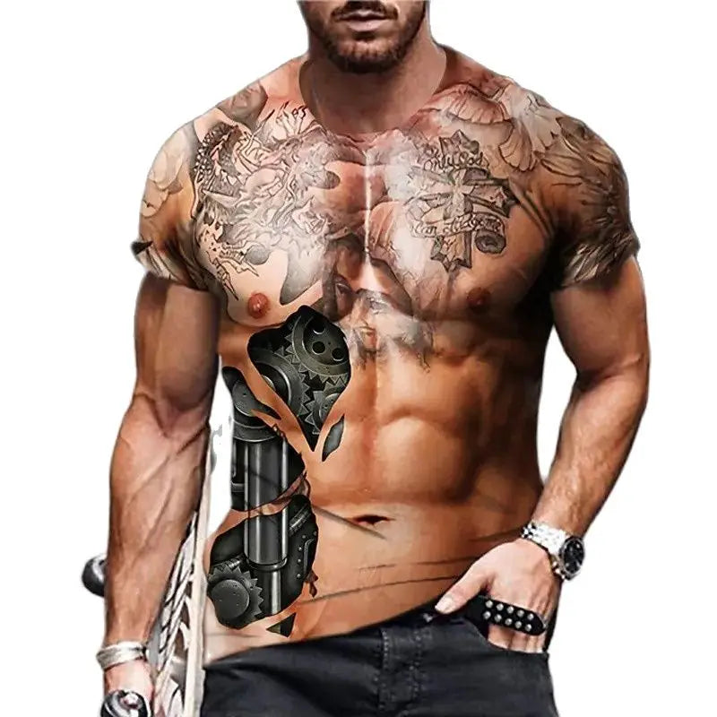 Fitspi Men's Fashion Funny Muscular Men T-shirt 3d Printing Casual Round Neck Short Sleeve T Shirt Oversized Quick Dry Clothing