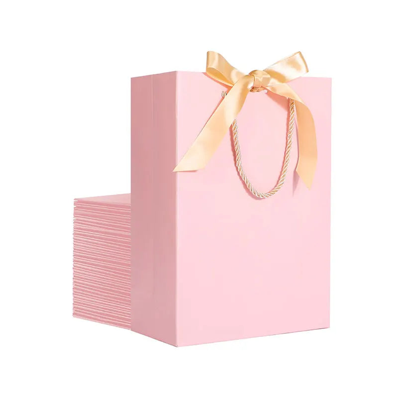 Custom Recycled Luxury Cream Shopping Paper Bags with Ribbon Handle Luxury Cream Shopping Paper Bags with Your Own Logo