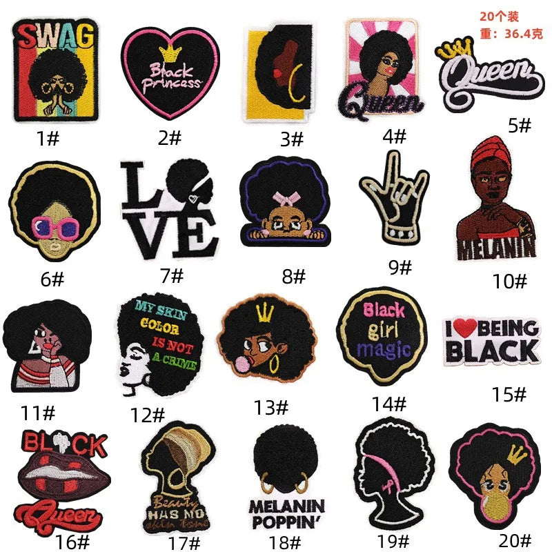 Computer Embroidery Iron on Cute Black Girl Patches for Clothing Bag Decoration