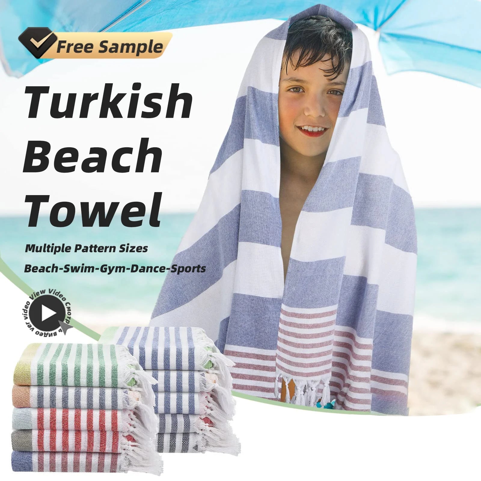Premium Oversized Lightweight Turkish Cotton Quick Dry Blanket Linen Stripes Travel Bath Yoga Beach Towel Vacation Essentials