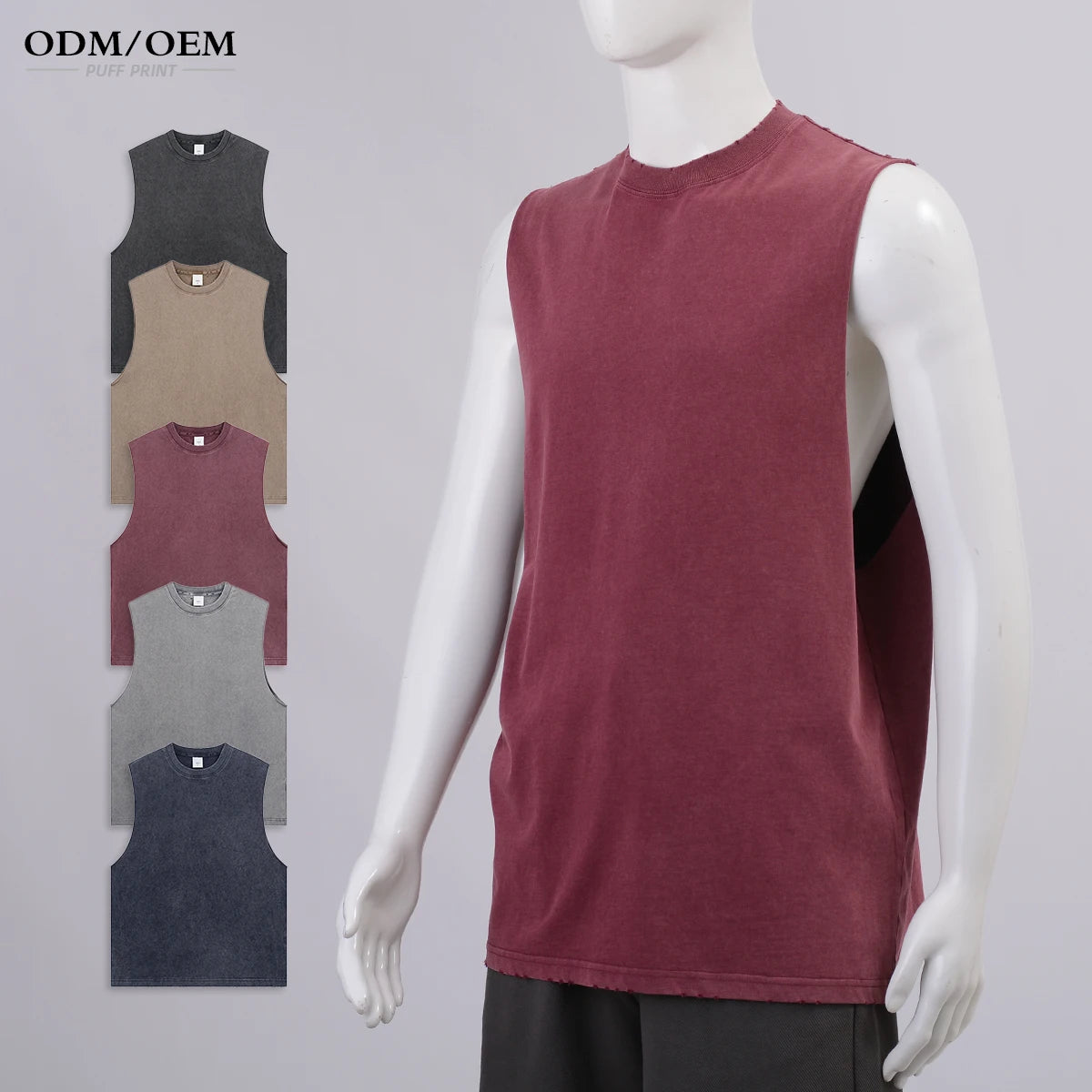 275G Cotton Men's Sleeveless Tops Custom Printing Men's Custom Cotton T-shirts O-neck Fitted Print Custom Own Logo Shirts