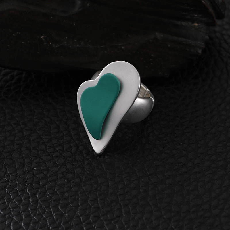 TongLing Gold Silver Nickel Free Lover Gift Ring Spray Paint Blue Double Heart Ring for Valentine's Day Gift