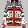 2025 Custom Vintage Aztec Style Zip up Knitted Cardigan Women's Zipper Hooded Sweater With Pockets