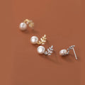 New Design S925 Sterling Silver CZ Pave Leaf Pearl Earrings Silver Jewelry for Women G9363