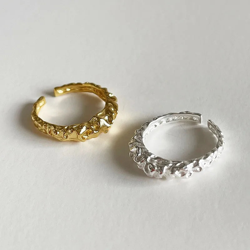 2024 New Design Silver Gold Irregular Concave Convex Surface Rings for 925 Sterling Silver Women Jewelry