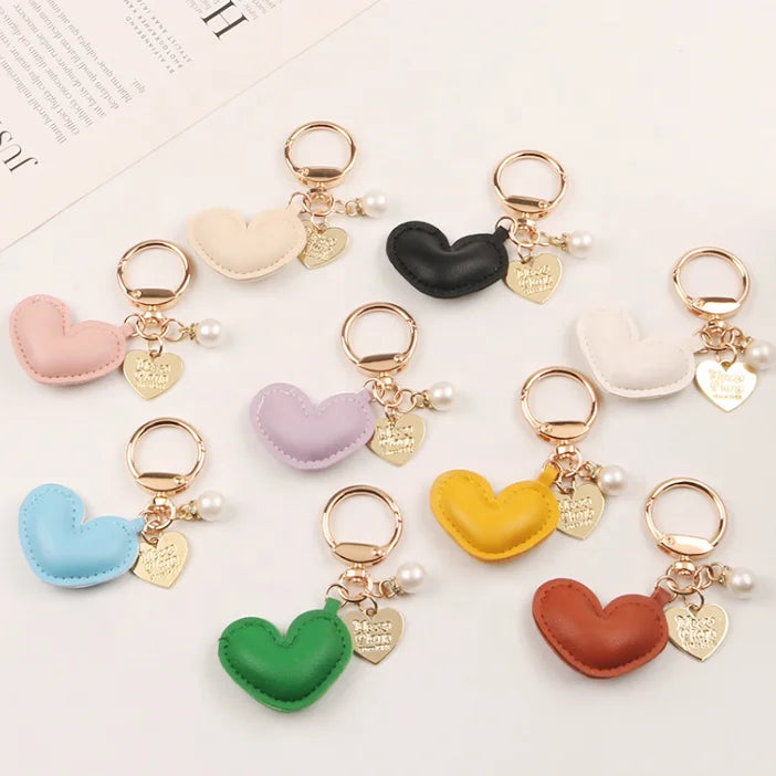 Assorted Color Pu Leather Heart Charms Cute Padded Hearts Decorative Supply for DIY Keychains Bags and Keys Accessories