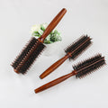 Boar Bristle Hair Brush Round Nylon Pins Detangling Wooden Handle Straightening Curling Volumizing Blow Drying Home Use