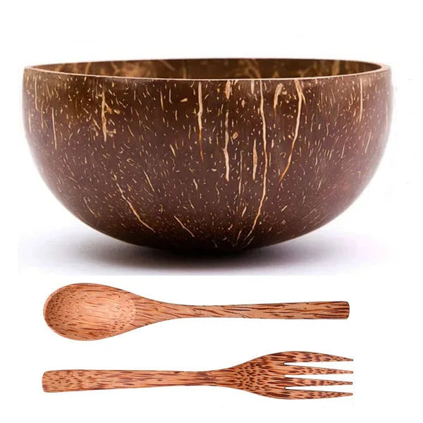 Eco Friendly Handcrafted Custom logo Salad Dessert Vegan Smoothie Natural Coconut Bowl With Spoon Fork