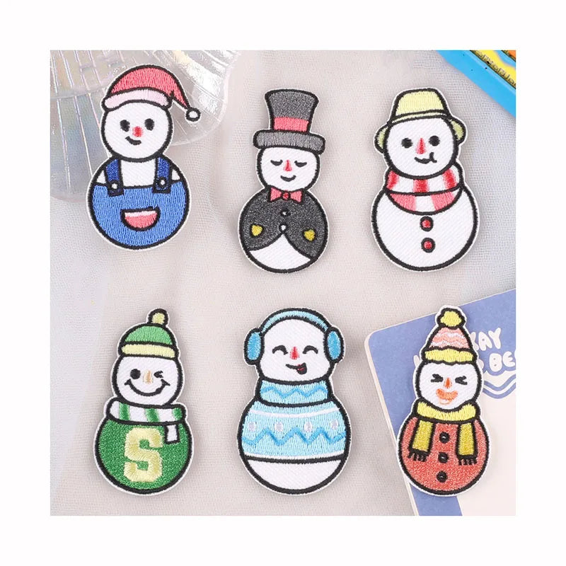 Cartoon Snowman Pattern for Jacket Jeans Repair Patches  Diy Bag Shoes Hats Custom Embroidered Hot Self-adhesive Garment Patch