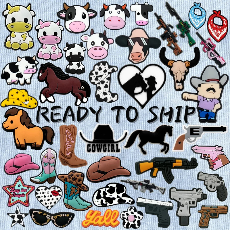 Trending Products 2024 Cowboy Girl Shoe Decorations Wholesale Pvc Charm Shoe Accessories Popular Leopard Print Shoe Charms Bulk