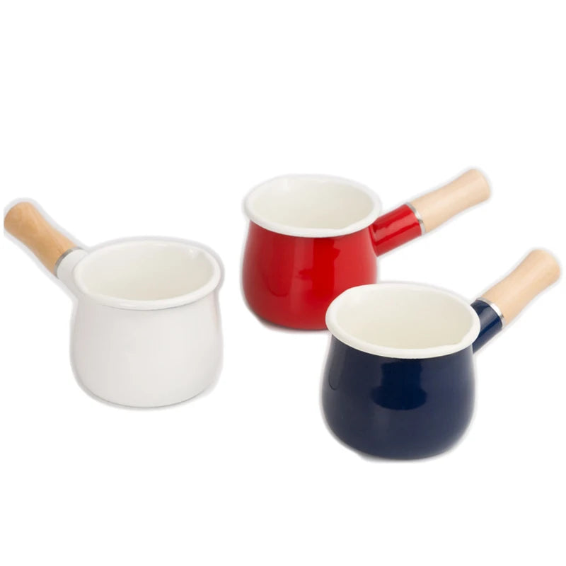 Japanese Mini Milk Pan Electromagnetic Furnace Porcelain Enamel Butter Pan Single Handle Baby Cooker Saucepan Small Stewpot