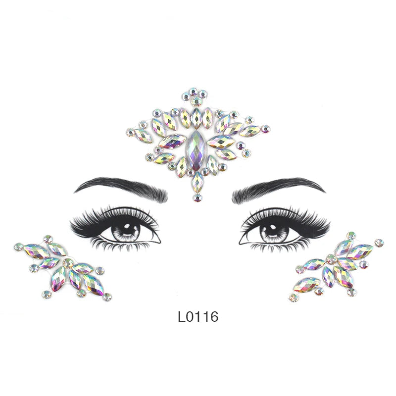 Shiny Rhinestone Face Gem Temporary Diamond Tattoo Sticker Glittering Face Jewels for Rave Parties