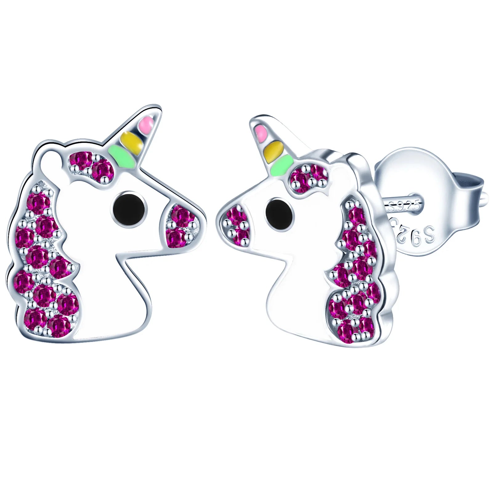 2025 New 925 Sterling Silver Cute Children's unicorn Enamel Oxidized Earrings Jewelry
