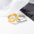 EManco Smooth Punk Hip Hop Stainless Steel Half Faceted Rectangle Ring for Women Men Gold Color Custom Jewelry