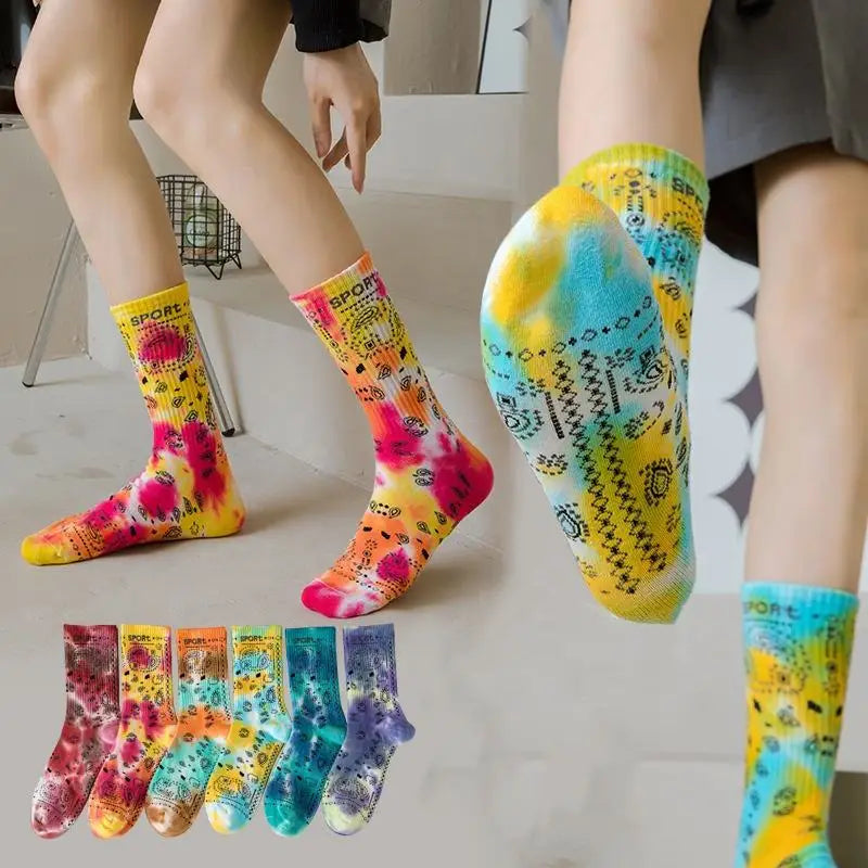 Wholesale Streetwear Bandana Tie Dye Socks Men Unisex Fashion Hip Hop Skateboard Cotton Crew Socks