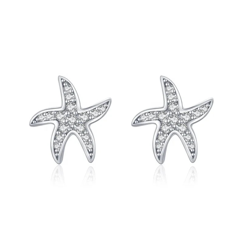 ED1811 Summer Beach Ocean Fine Jewelry Designer Zircon 925 Sterling Silver Delicate Minimal Starfish Stud Earrings for Women