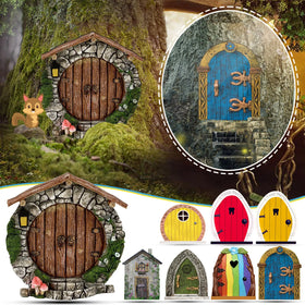 Pafu Mini Fairy Gnome Door Christmas Tree Garden Decoration for Girls Yard Art Lawn Wooden Ornament for Tooth Box