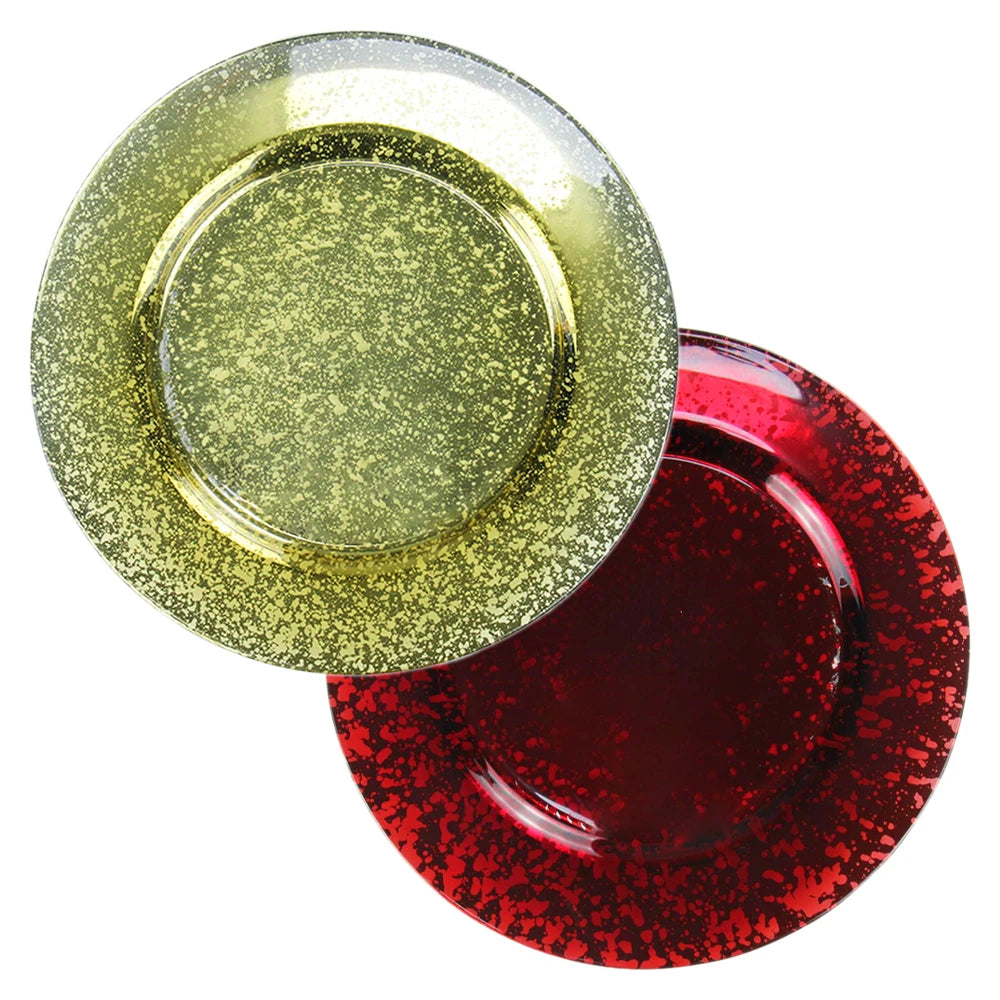 Wholesale 13-Inch Elegant Deep Red Glass Table Top Gold Wedding Dinnerware Eco-Friendly and Cheap Charger Plate