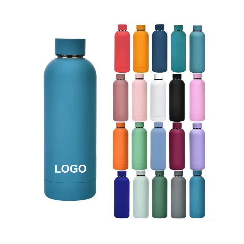 Eco-Friendly Outdoor Insulated Drink Bottle Stainless Steel Black Waterbottle 500 ml Rubber Paint Custom Logo Water Bottle