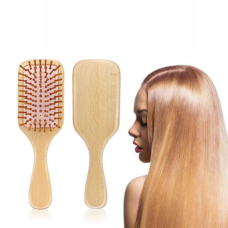 Wooden Hair Brush Anti-Static Cushion Brush Set Handmade Scalp Massage Paddle Hair Dryer Brush