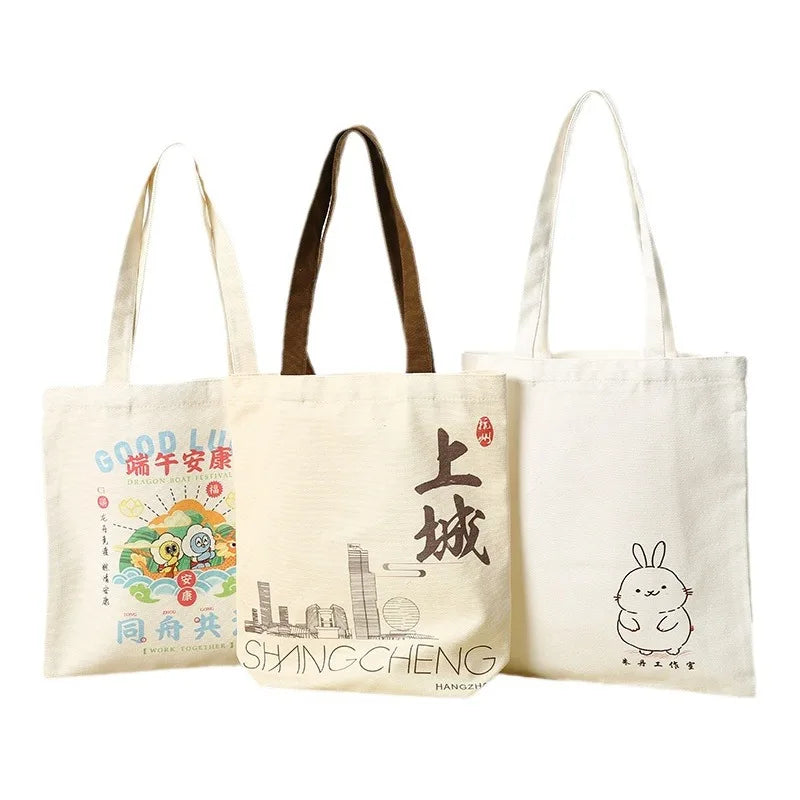 Custom Painting Cotton World Tour Souvenir Tote Bag Stylish Outdoor Picnic Party Travelling Casual Shopping Tote Canvas Bag
