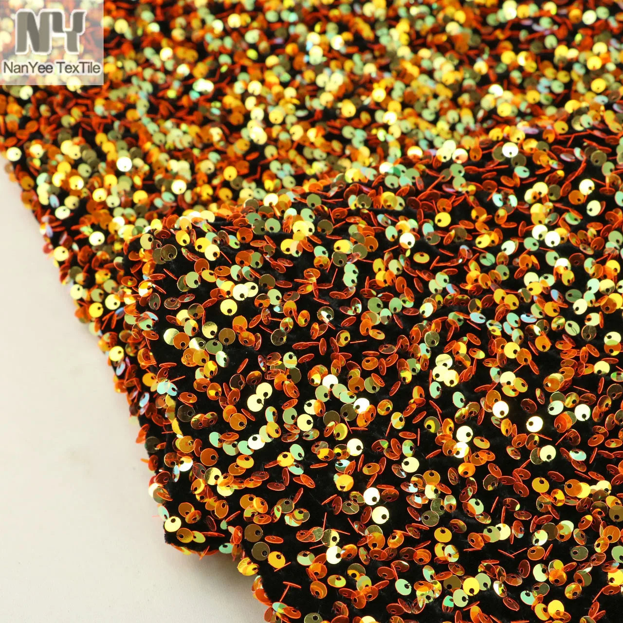 Nanyee Textile Heavy Weight Bright Orange Neon Velvet Sequin Fabric