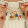 Green Blue Yellow Champagne Square Crystal Necklace 18k Gold Plated Stainless Steel Chain Zircon Diamond Choker Necklaces Women