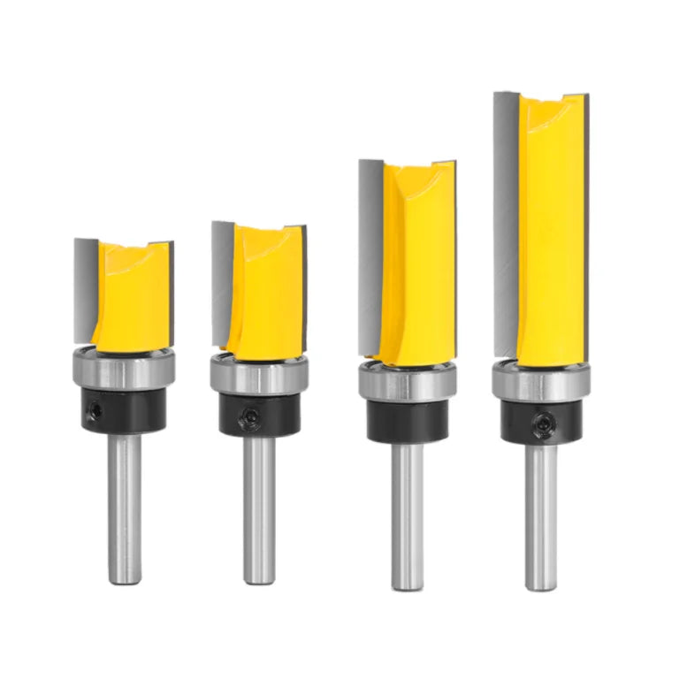 L-N078-1 4PC 1/4 Inch 6mm 8mm Shank Flush Trim Router Bit 3/4 Tip Size Trimmer Cleaning Flush Trim Tenon Cutter for Woodworking