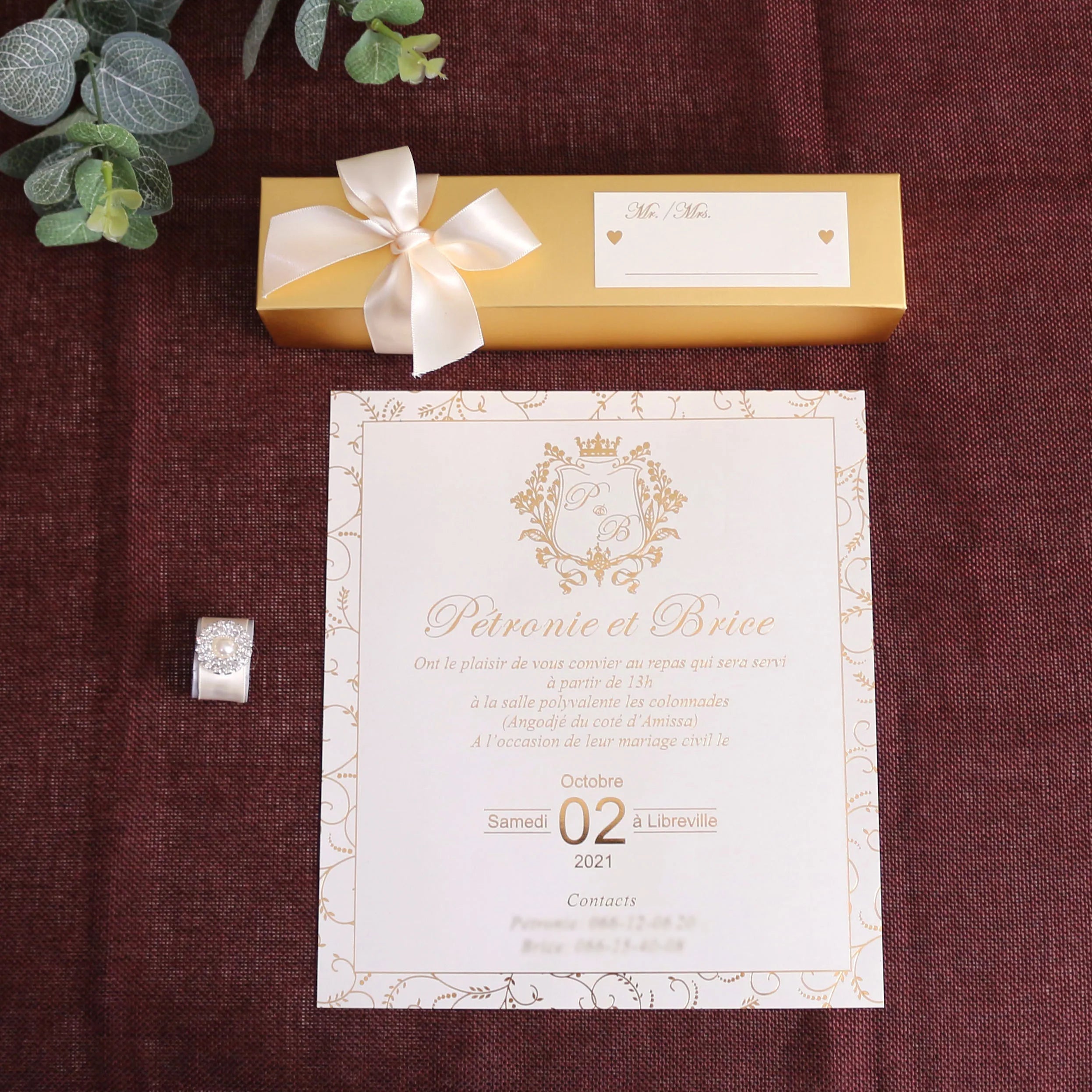Personalized Print Gold Foil Paper Scroll Invitation Card Greeting Cards with Ribbon Bow for Wedding Party Decor
