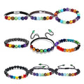 8mm Natural Gemstone Beads Seven Chakra Braided  Bangles Volcanic Lava 7 Chakra Healing Stone Beads Bracelet for Women Men