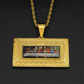 Custom Personalized Gold Plated Stainless Steel Square Picture Last Supper Pendant Necklace Beads for Wedding Engagement Gift