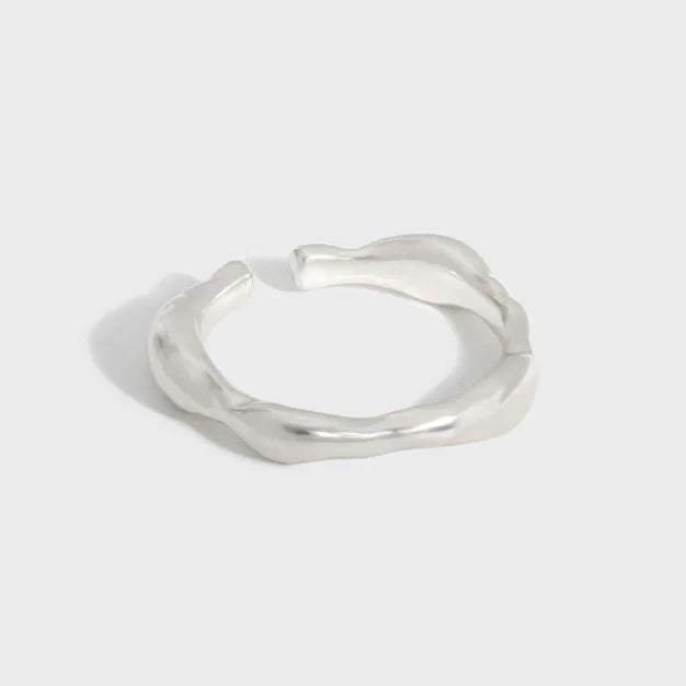 Korean Vintage Style Irregular S925 Sterling Silver Matte Texture Adjustable Ring for Women