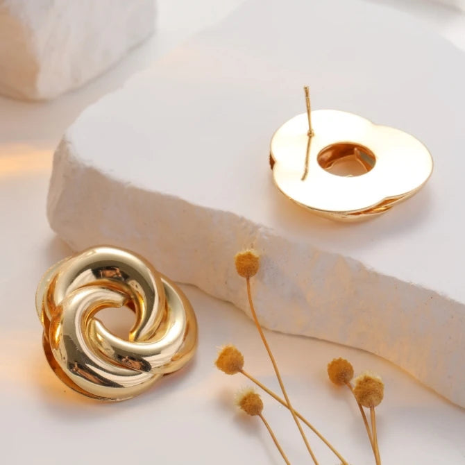 Gold Plated Stainless Steel Earrings for Women Fashion Jewelry Light Luxury Geometric Waterproof