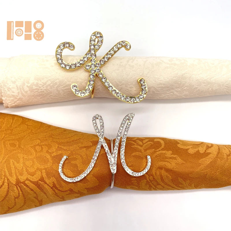 Napkin Ring Letter M Napkin Holder Ring Wholesale Rhinestone for Party Wedding Centerpiece Metal Opp Bag Customized Fast 50pcs