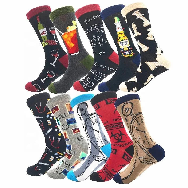 Wholesale Fun Math Wine Doctor Patterned Socks Mens Unisex Trendy Novelty Cotton Crew Socks
