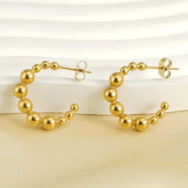 Fashion Dainty Waterproof 18K Gold Plated CC Stud Earring Stainless Steel Welding Beads Earrings for Women YF3357