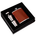 Wholesale 18/8 Stainless Steel Mini Flask Gift Set Leak Proof 6-8Oz Whiskey Hip Flask with Funnel & Brown Leather Pocket Cover