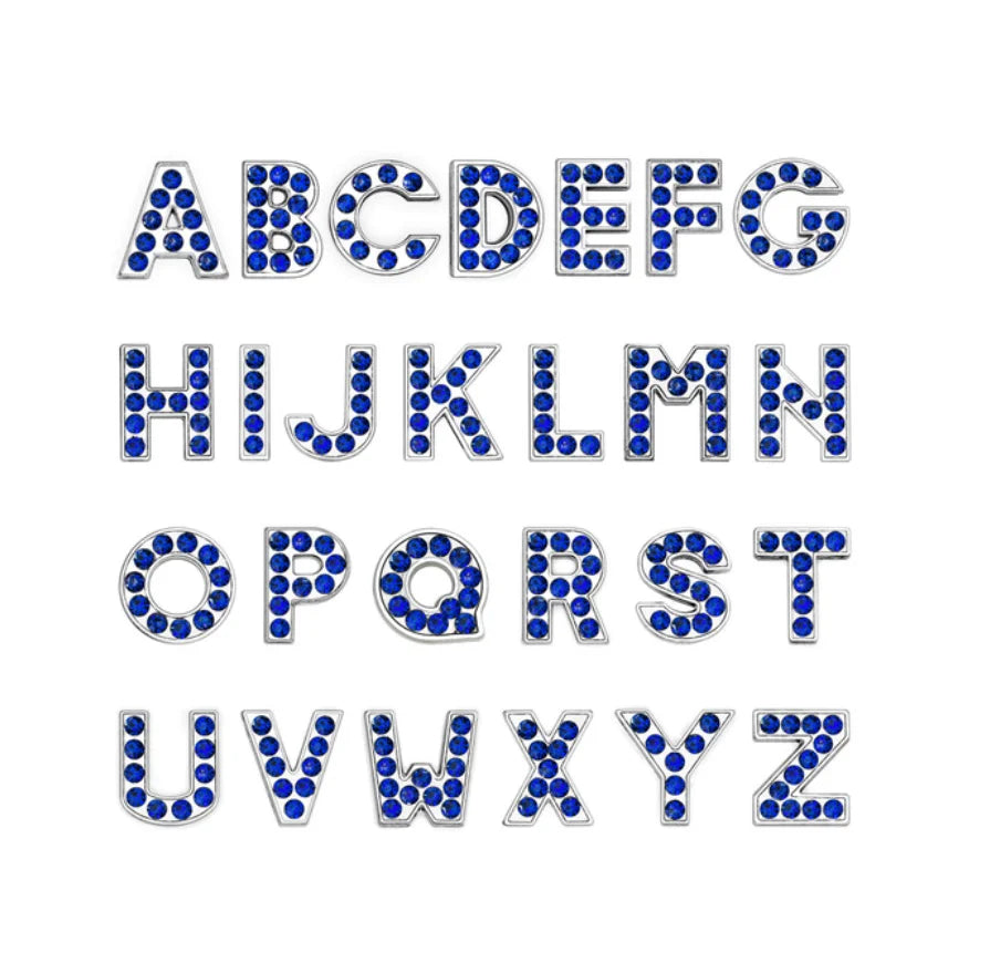 8mm Blue Rhinestone Slide Letters Charms for Bracelet Wristband Alphabet A-Z DIY Collar Keychain Jewelry Making for Women