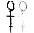 Titanium Steel Earrings Men's Personality Trendy Stud Earrings Korean Women's Long Tassel Chain Cross Pendant Hoop Earrings