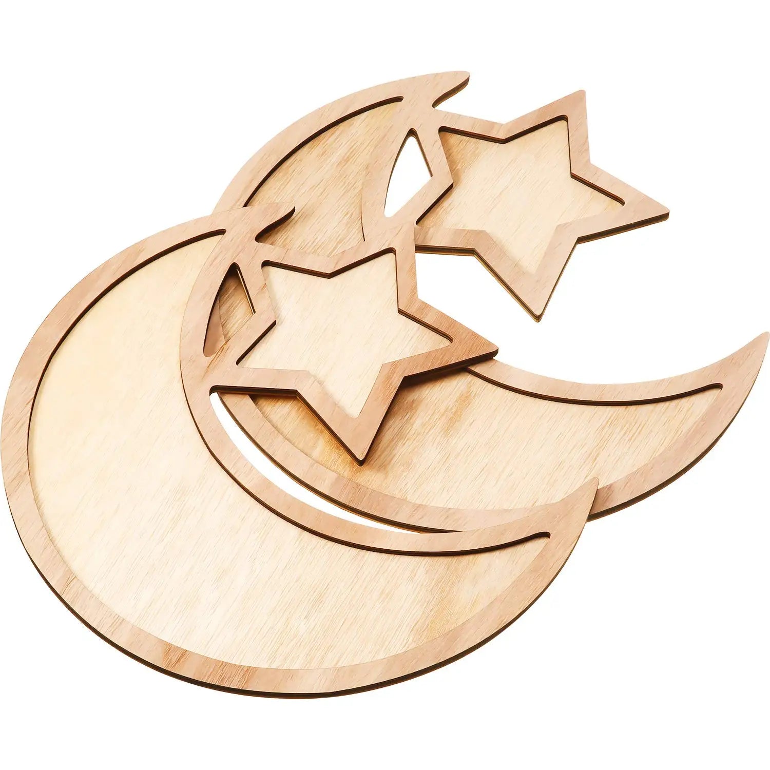 Tailai Ramadan Wood Tray Moon Wooden Star Tableware Eid Mubarak Party Serving Tableware for Breakfast Dinner Dessert Pastry