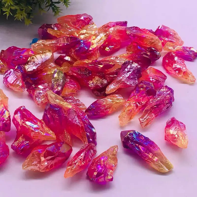 Natural Red Plating Aura Coating Quartz Rock Crystal Rough Raw Stone Electroplating Colorful Specimen Healing for Hot Sale